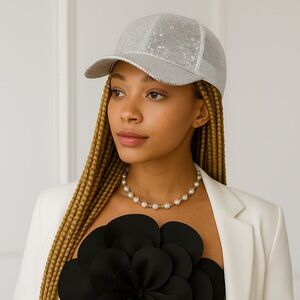 Silver Sequin Baseball Cap | Glam Mesh Back Hat | Passion of Essence Boutique